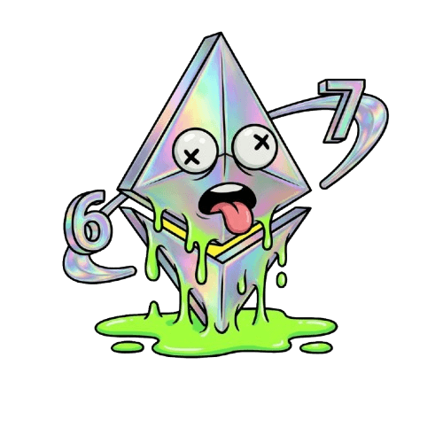 ERC-67 mascot — a melting Ethereum diamond with X eyes and tongue out